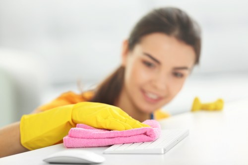 Cleaner using protective equipment while working in a controlled environment